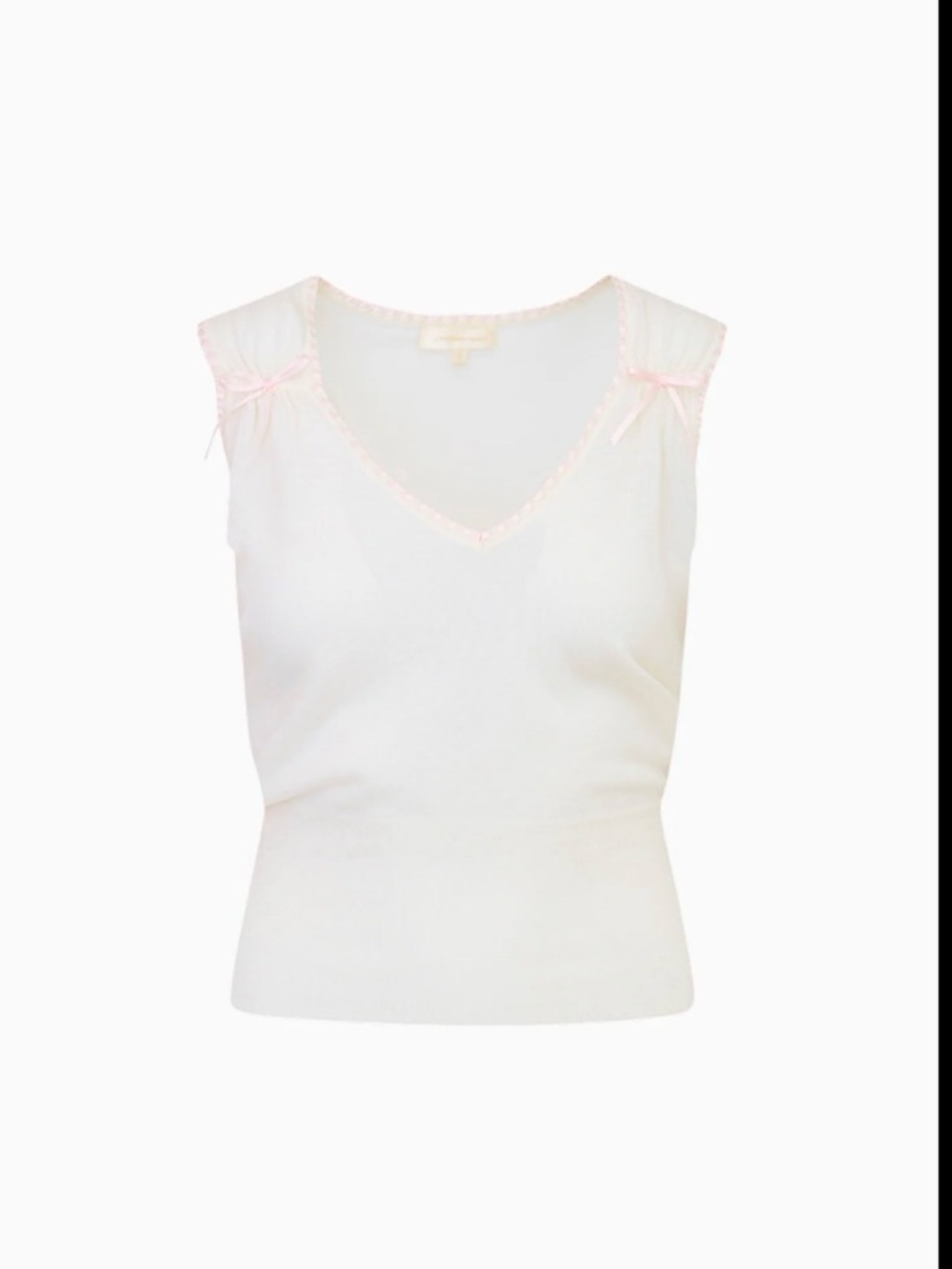 LoveShackFancy Cream Knit Tank with Pale Pink Trim